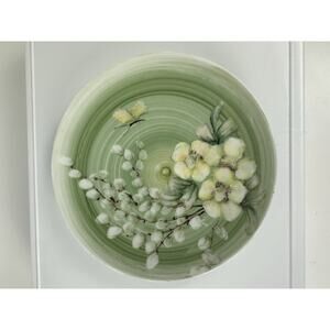 Antique Hand Painted Cabinet Plate White Roses Butterfly 7”